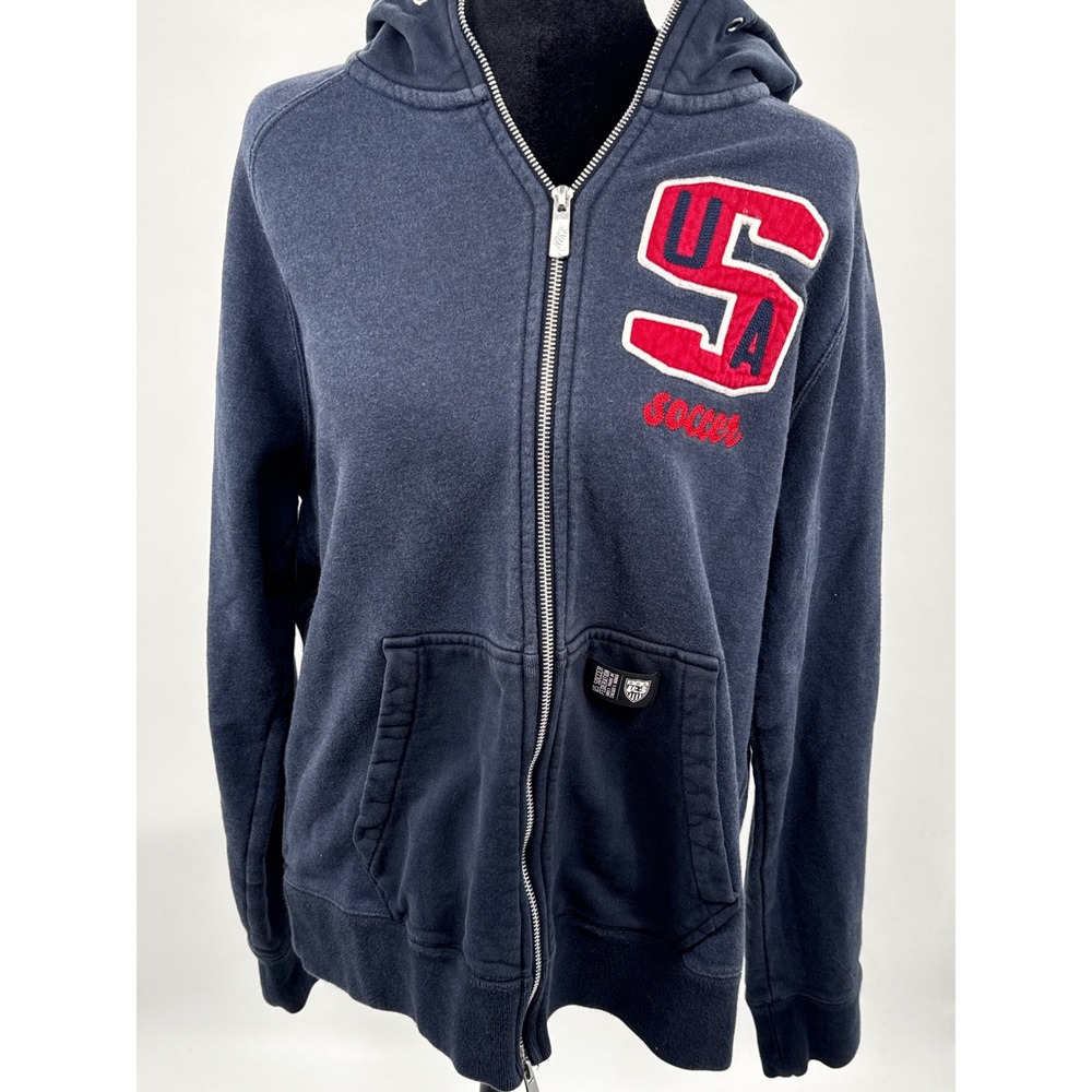 Nike US Soccer Federation Full Zip Hoodie Navy Blue Mens Large USA Patch